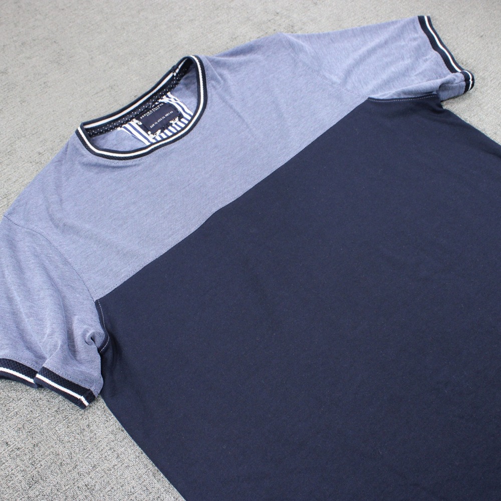 Denim & Flower Ricky Singh Mens XL Colorblock T-Shirt Navy Blue Short Sleeve